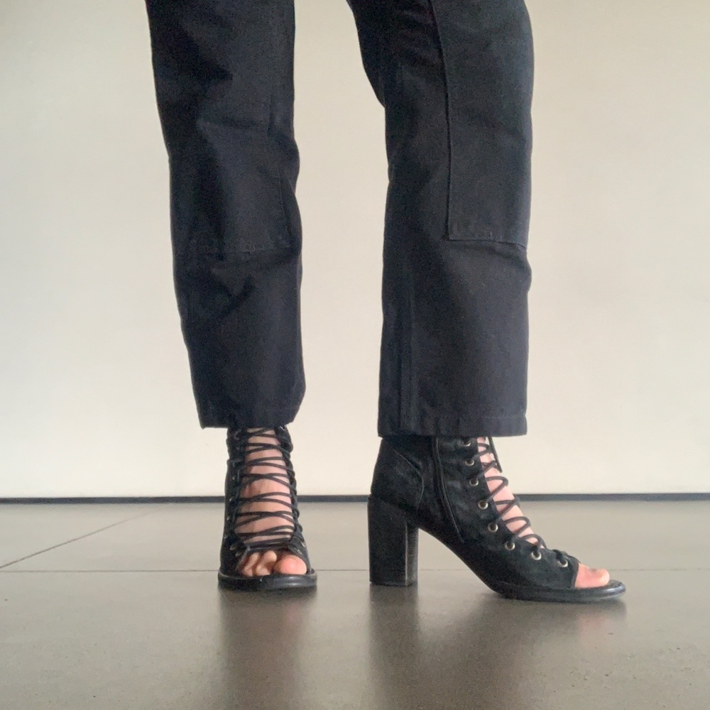 Free People Lace Up Chunky Heeled Sandals with Side Zipper